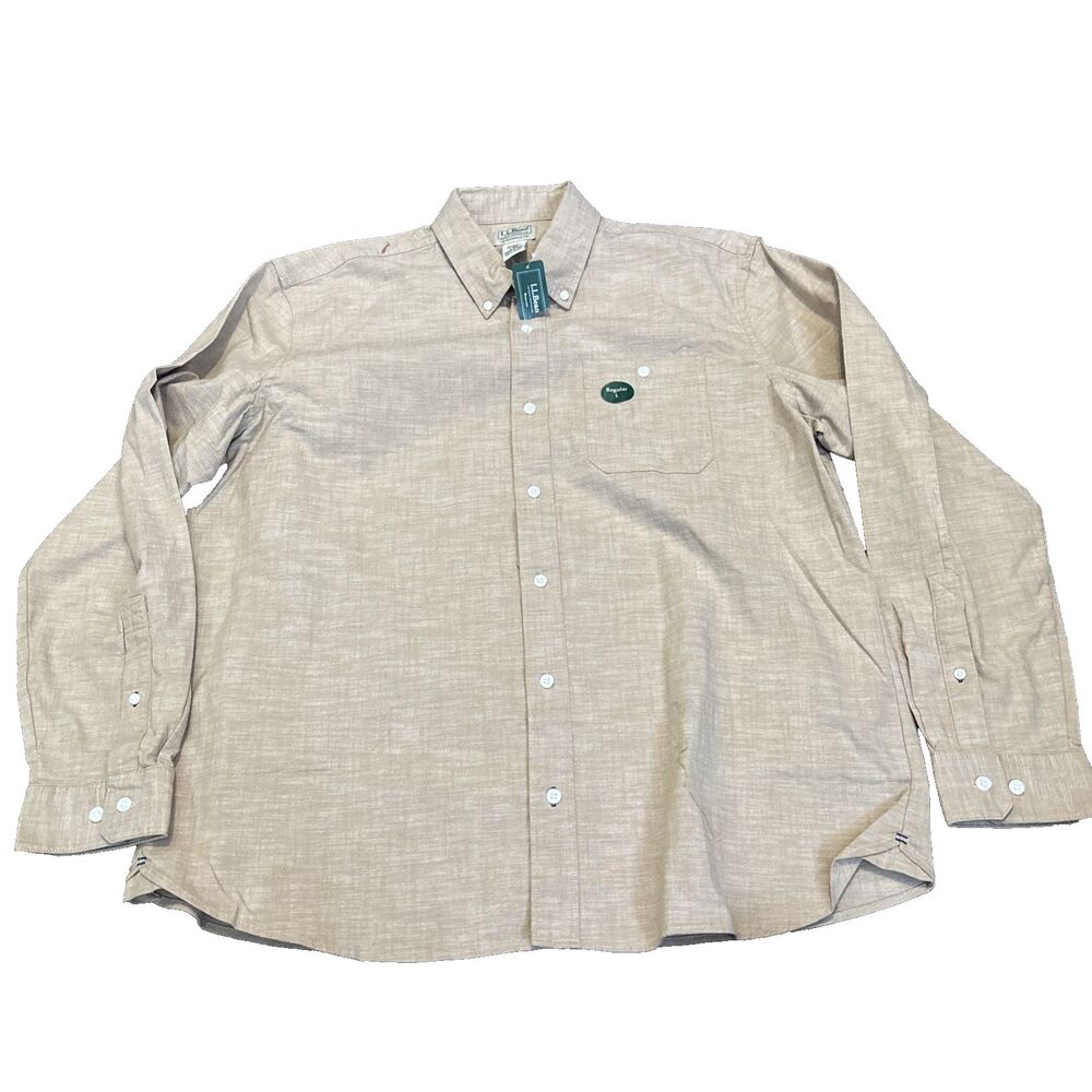 NWT New LL Bean Men Stretch Size L Button Shirt Brown NWT New 513067